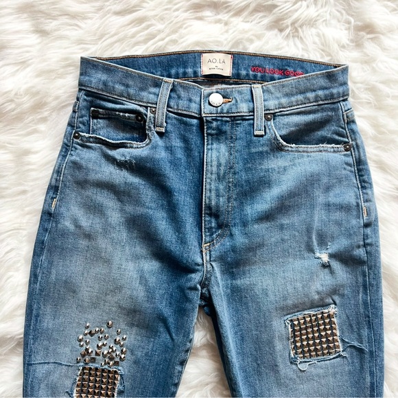 ALICE + OLIVIA AO.LA High Waisted Ripped Embellished Jeans - Picture 6 of 9